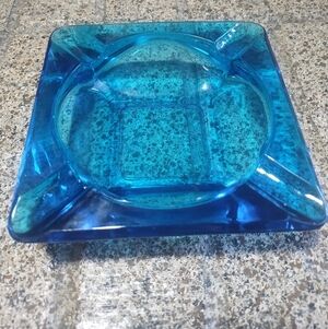 Blue Glass Ashtray Aqua Blue Glass MCM